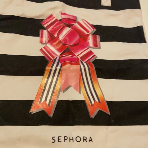 NWT Sephora Striped Canvas Holiday Tote Bag Black and White - Picture 2 of 4